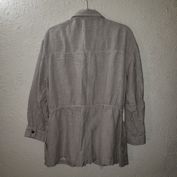 Lucky Brand Sz L Women's Linen Blend Striped Jacket Full Zip Waist Drawstring - Picture 7 of 12